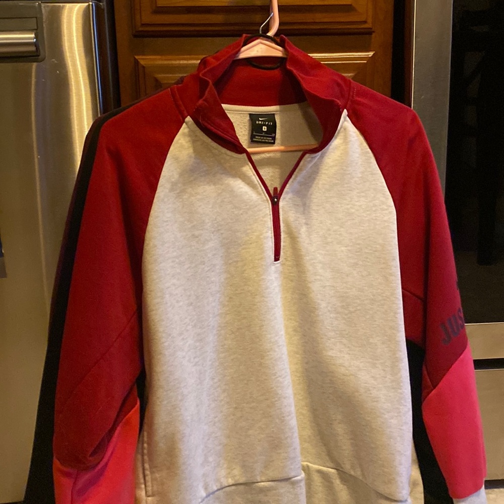 NWT Nike Dri-Fit Women's S Loose Fit Track Jacket 1/4 Zip Gray Red Pink Pockets